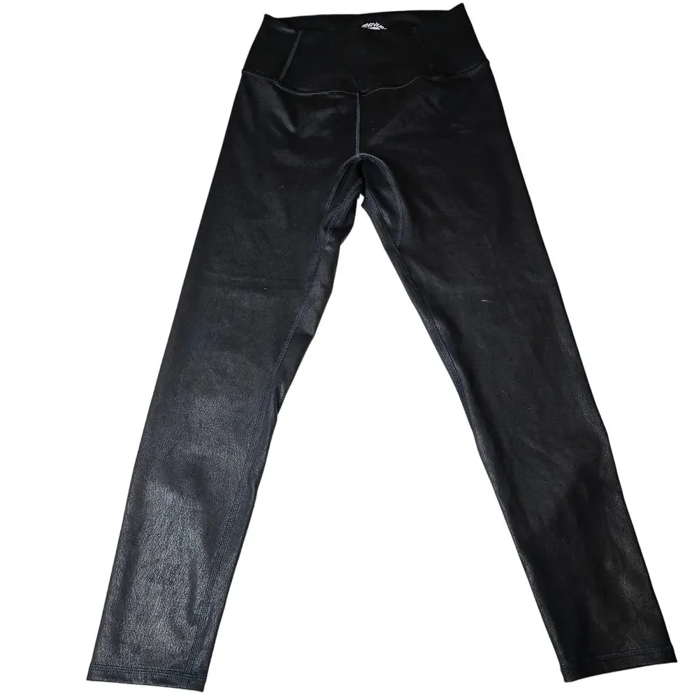 Free People Movement Women's Almost Famous Black Shiny leggings size Small - Picture 3 of 12